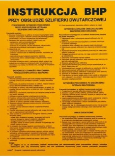 ANRO Znak Bezpieczeństwa „Instrukcja BHP przy obsłudze szlifierki dwutarczowej”